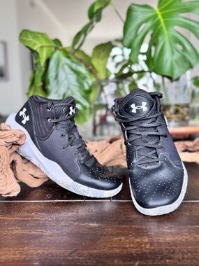 Under Armour Black and White Mid-Top Basketball Sneakers